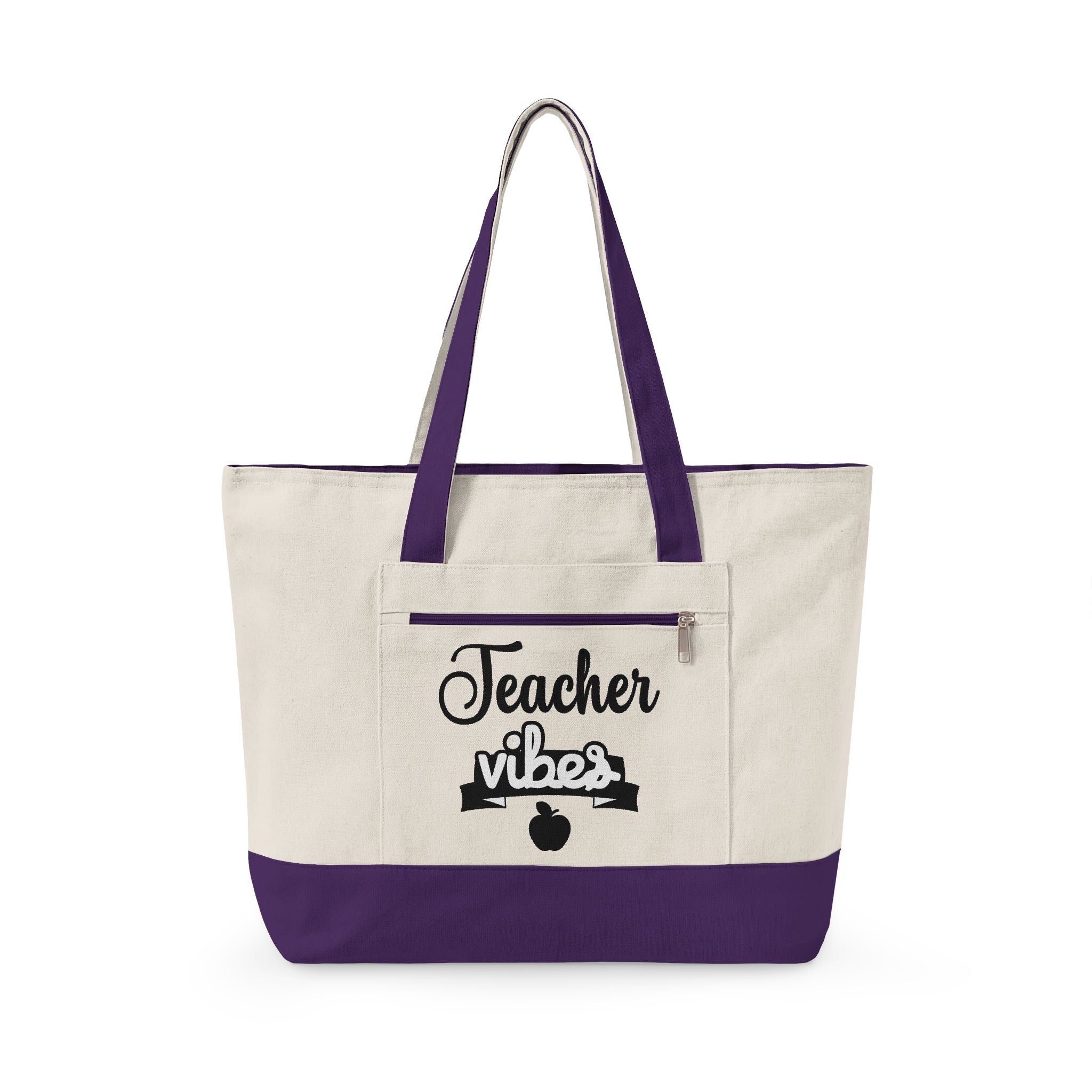Teacher Vibes Zippered Canvas Tote