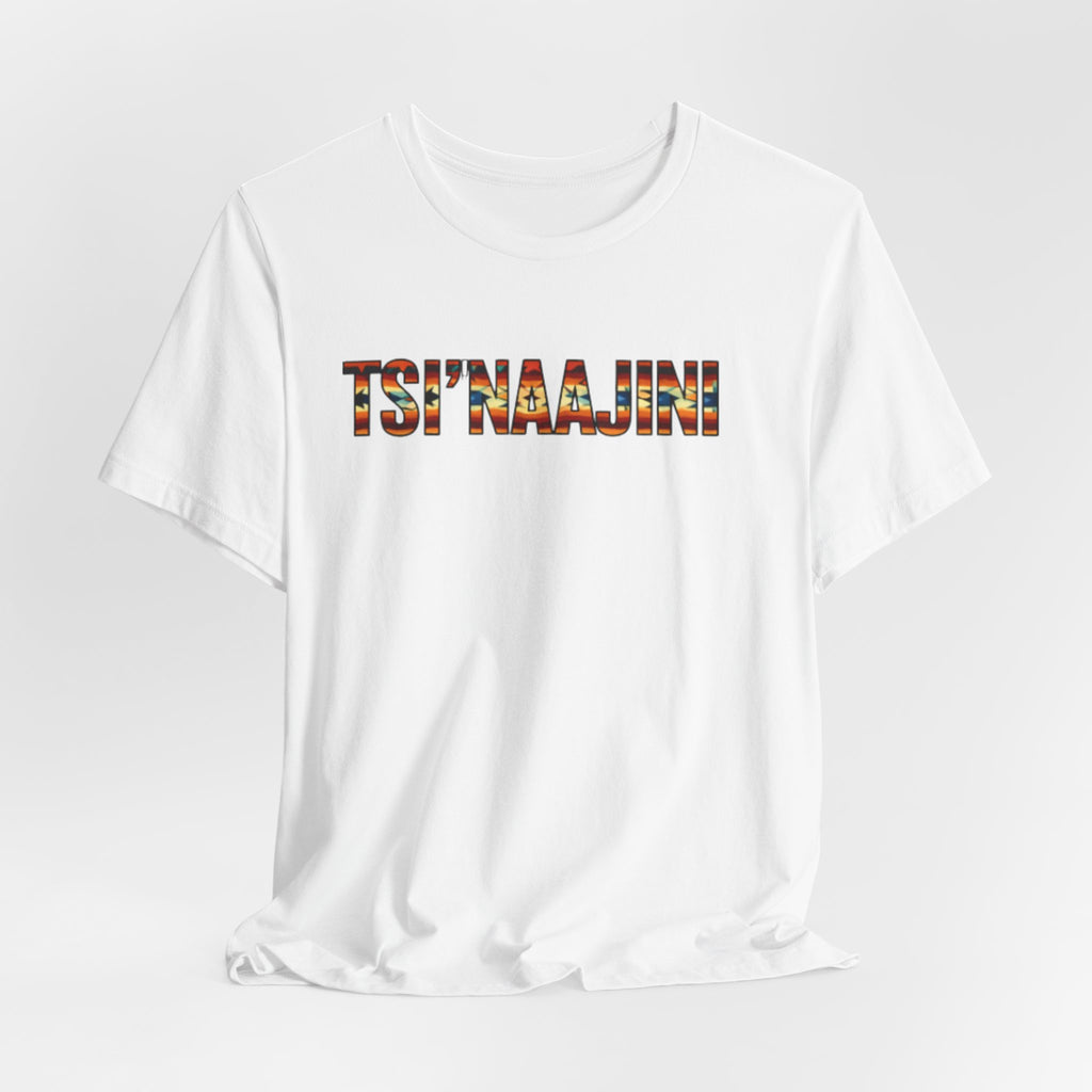 T-Shirt - "Tsi’naajini" Navajo Pattern Text Tee — Indigenous Pride Casual Shirt