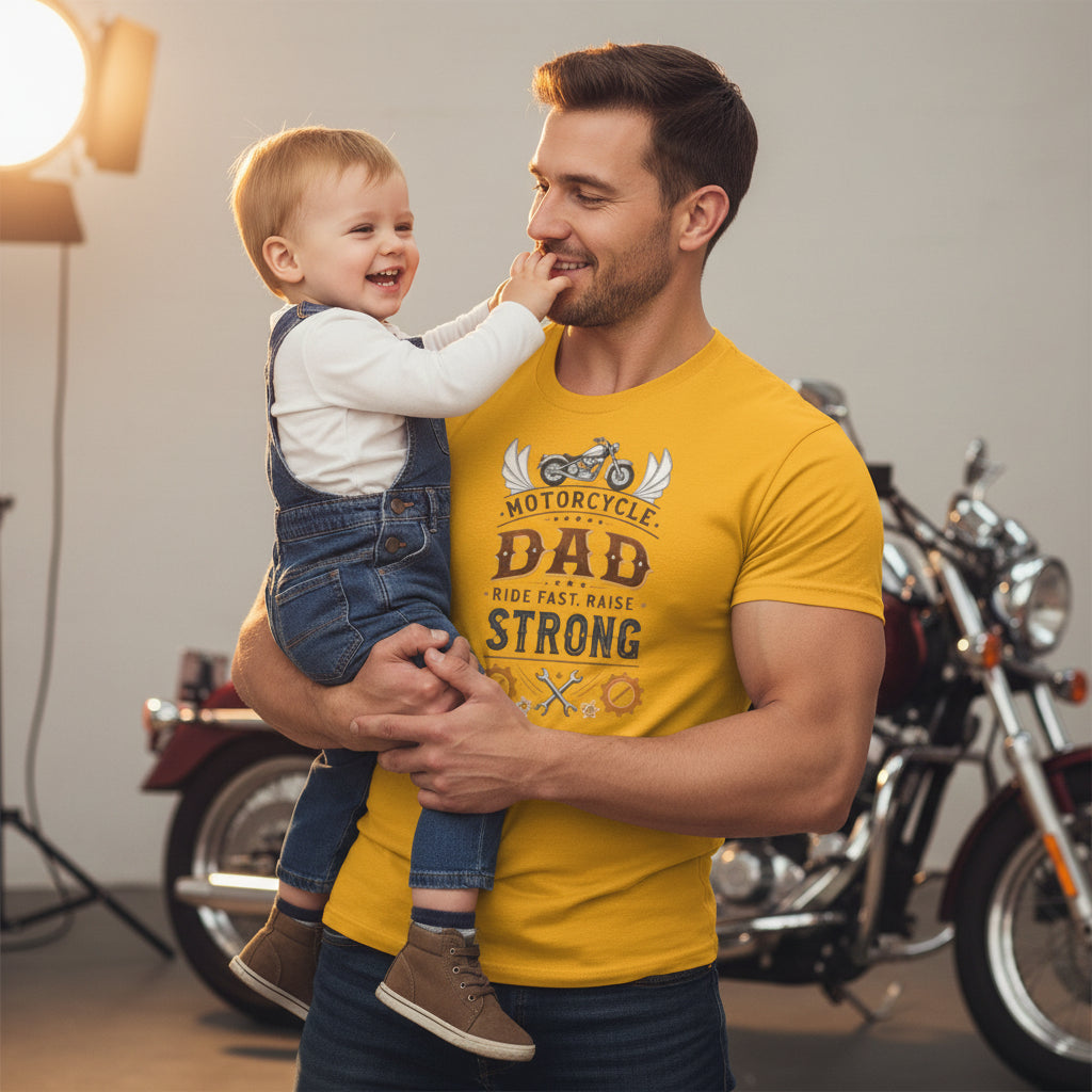 Motorcycle Dad Tee — "Ride Fast, Raise Strong" Father’s Day Shirt