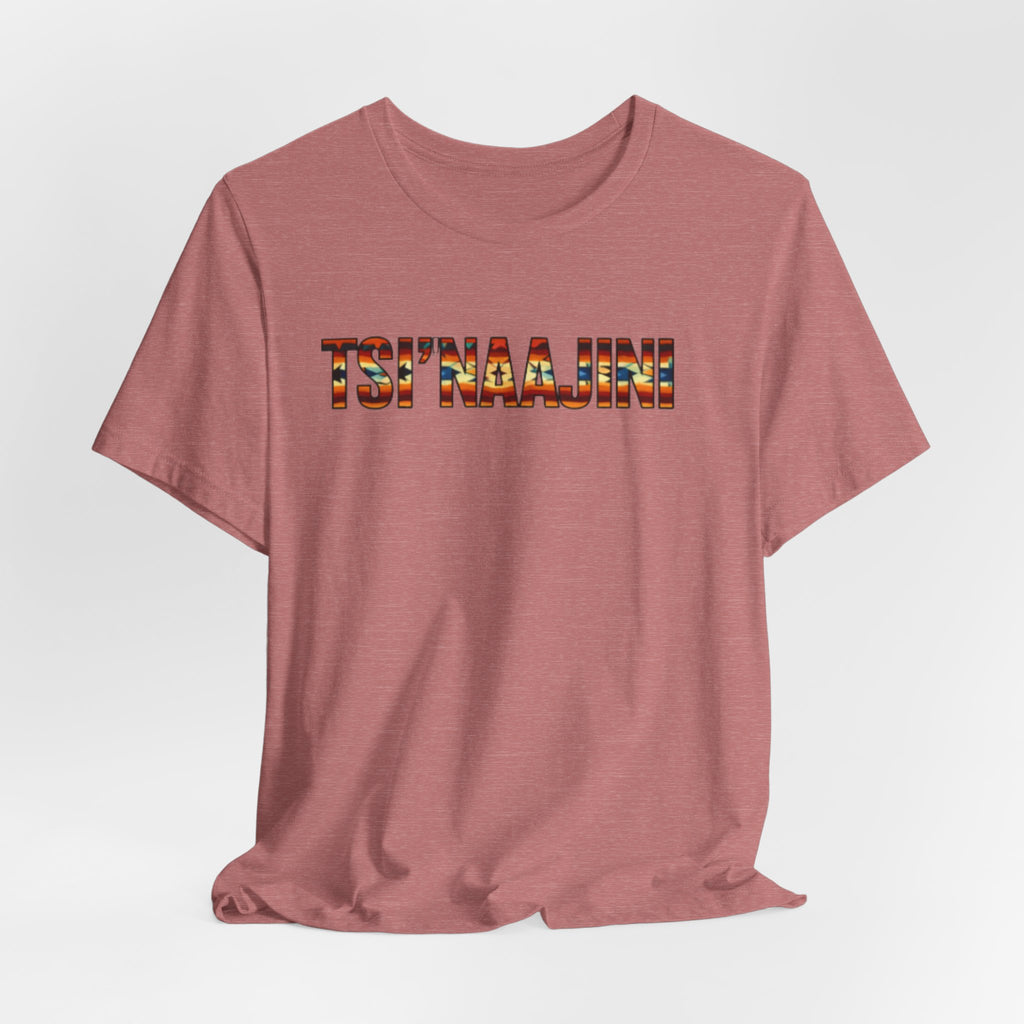 T-Shirt - "Tsi’naajini" Navajo Pattern Text Tee — Indigenous Pride Casual Shirt