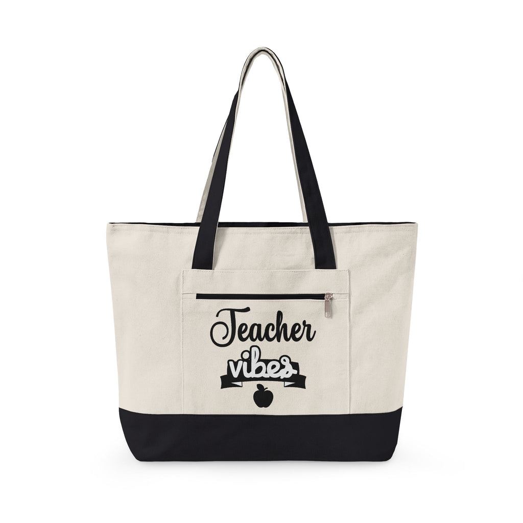 Teacher Vibes Zippered Canvas Tote