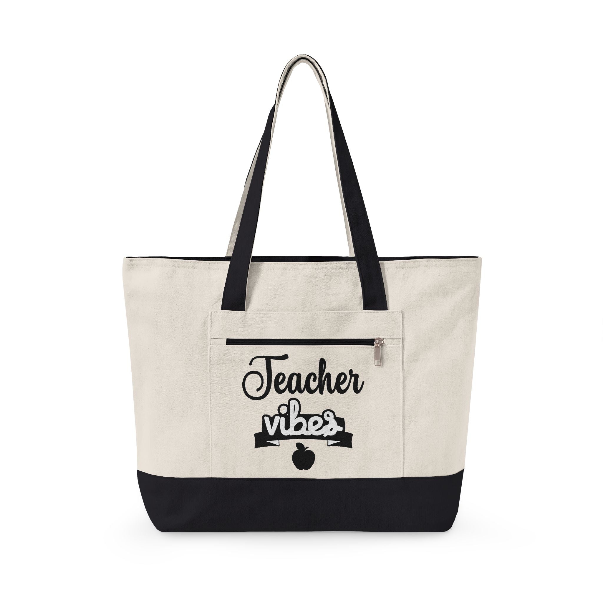 Teacher Vibes Zippered Canvas Tote