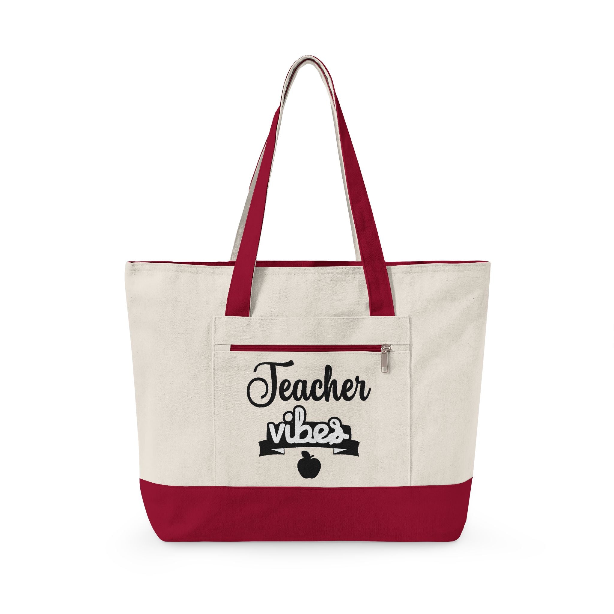 Teacher Vibes Zippered Canvas Tote