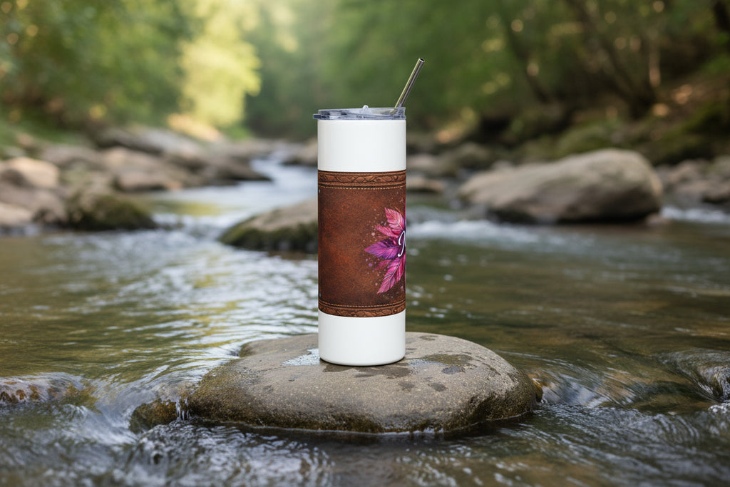 Mom Floral Leather-Accent 20oz Stainless Steel Tumbler