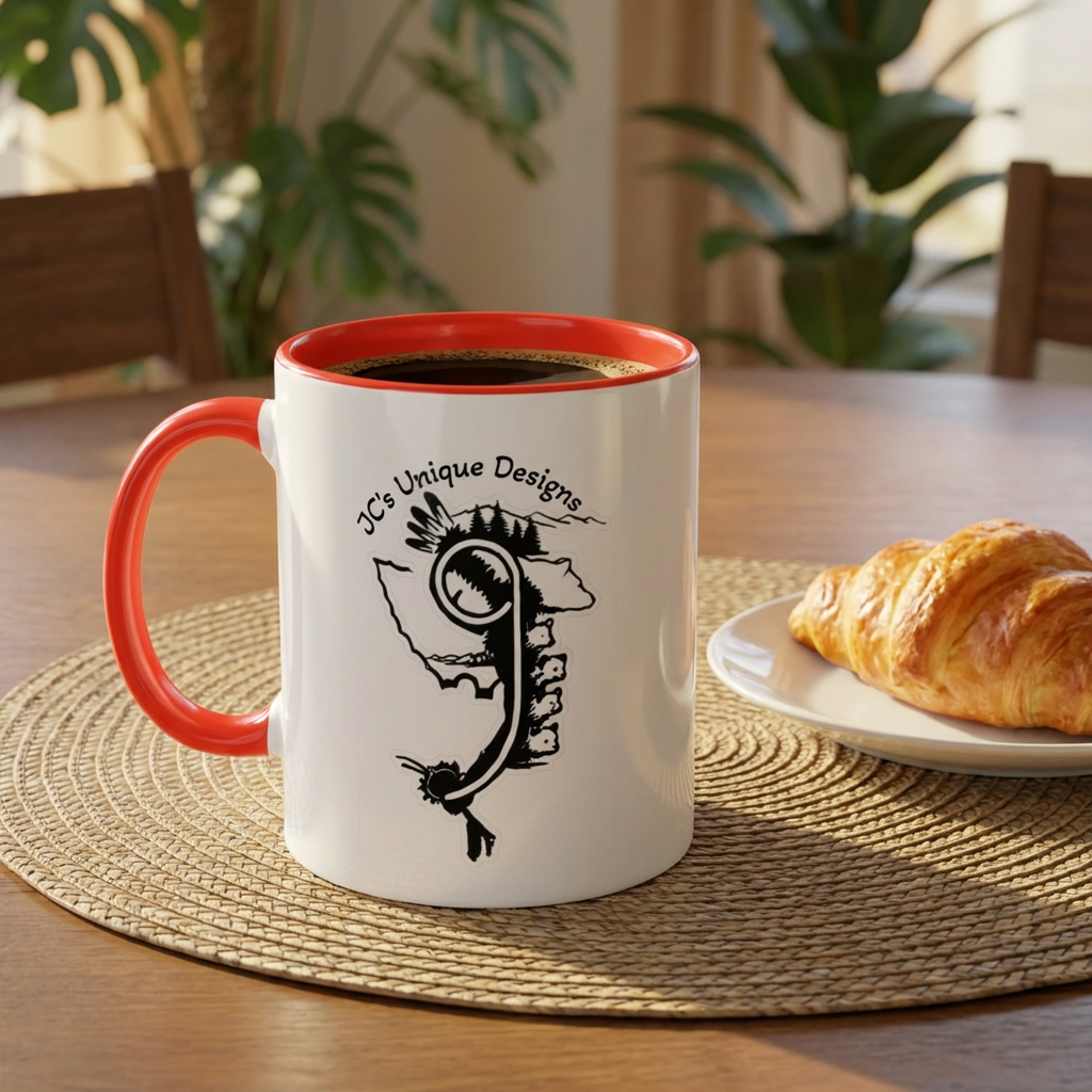 JC's Unique Designs Logo Coffee Mug — Two-Tone 11oz Ceramic