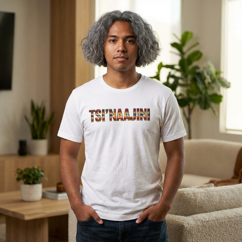 T-Shirt - "Tsi’naajini" Navajo Pattern Text Tee — Indigenous Pride Casual Shirt