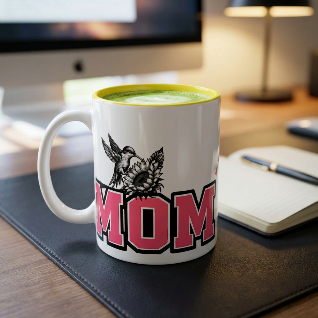 Mom Coffee Mug — Pink Floral Hummingbird Accent Mug for Mother's Day