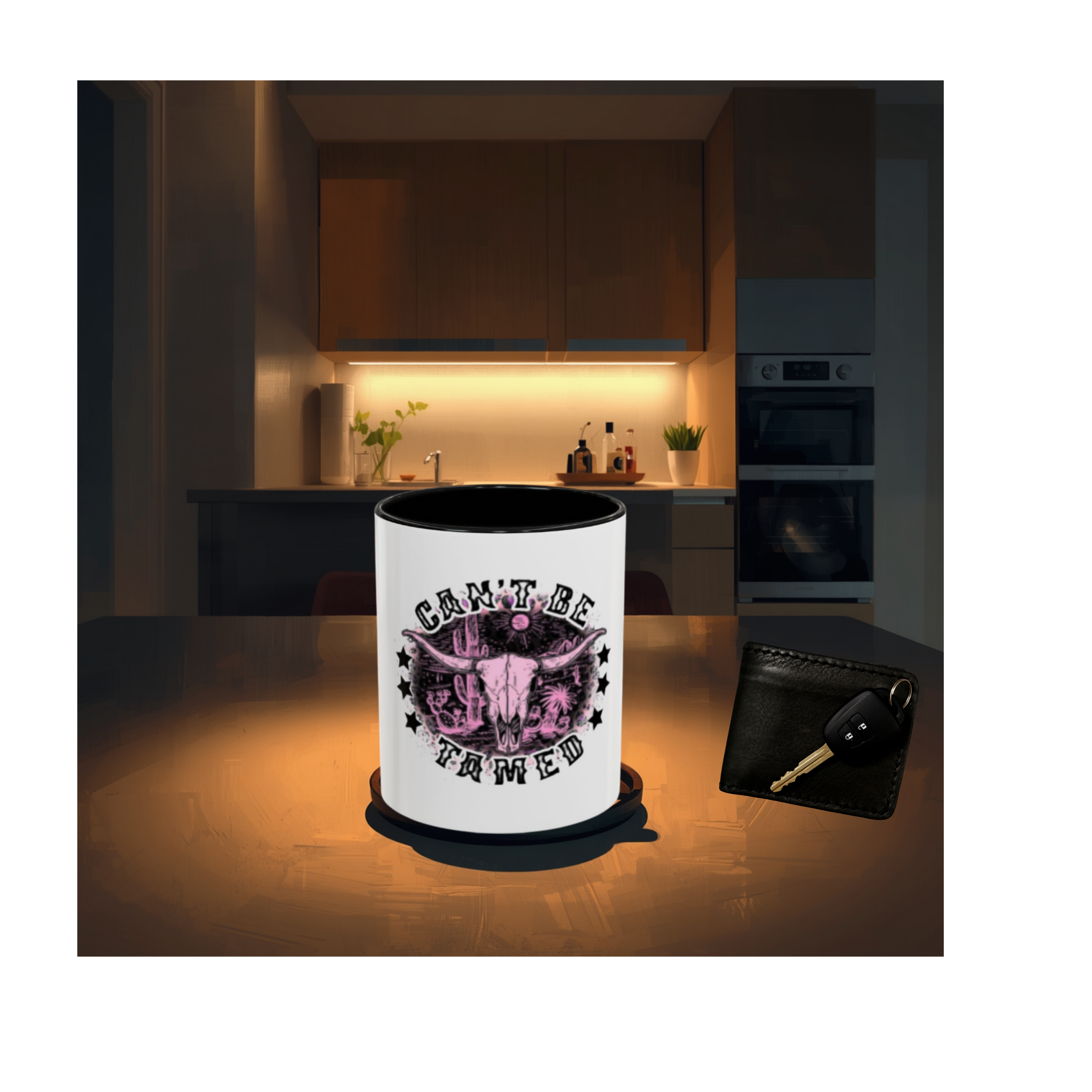 Can't Be Tamed Pink Longhorn Accent Coffee Mug (11oz & 15oz)