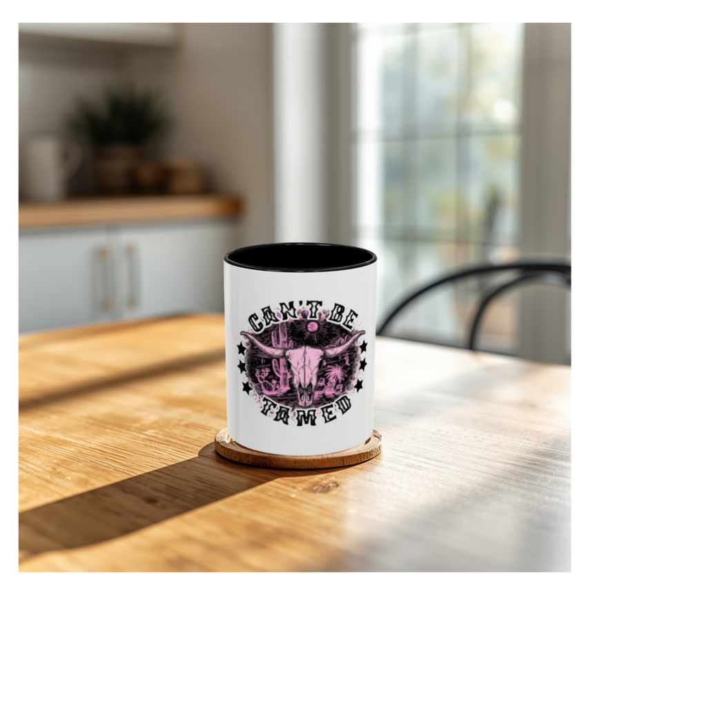 Can't Be Tamed Pink Longhorn Accent Coffee Mug (11oz & 15oz)