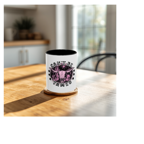 Can't Be Tamed Pink Longhorn Accent Coffee Mug (11oz & 15oz)