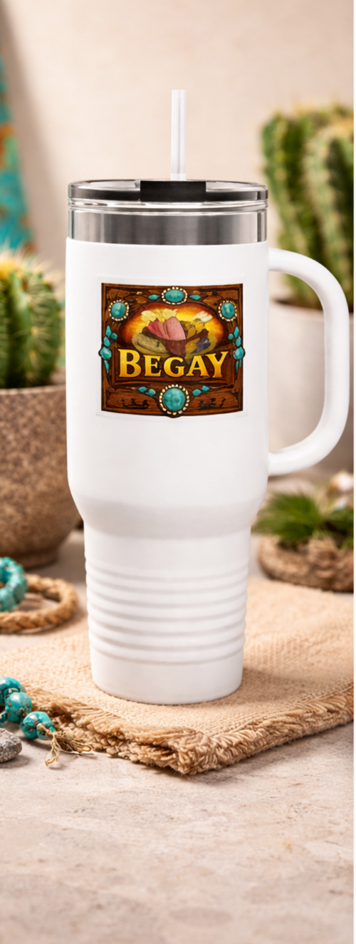 40oz Insulated Travel Mug — Rustic Turquoise 'Begay' Southwest Design