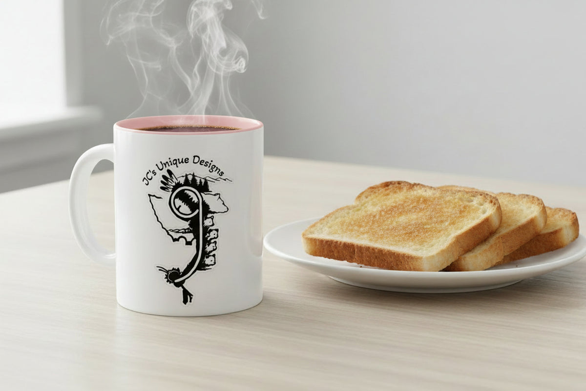 JC's Unique Designs Logo Coffee Mug — Two-Tone 11oz Ceramic