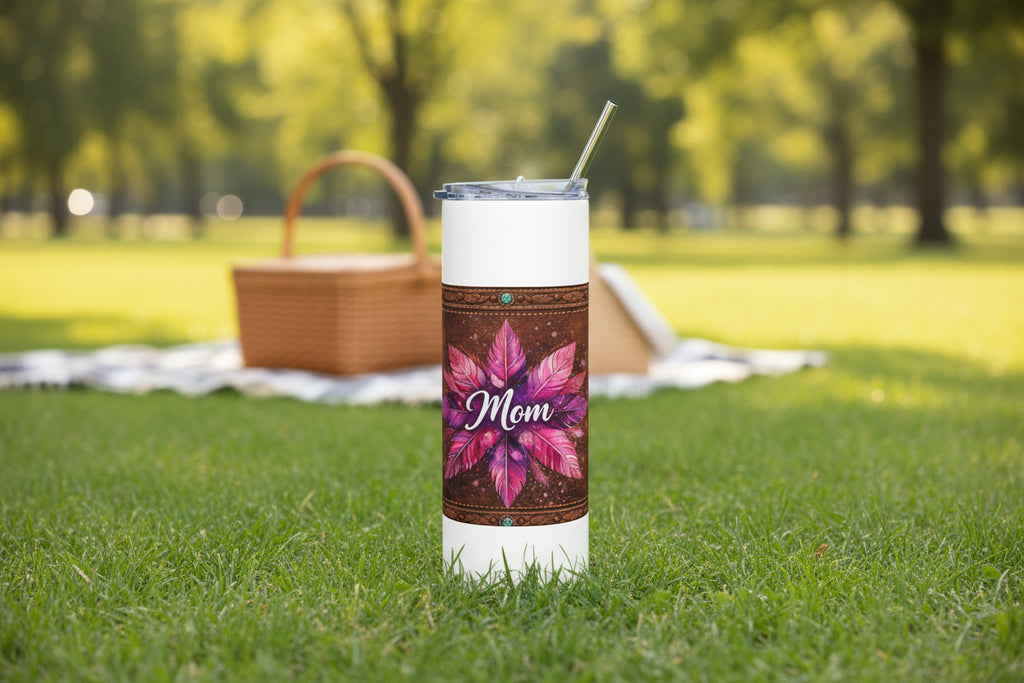 Mom Floral Leather-Accent 20oz Stainless Steel Tumbler