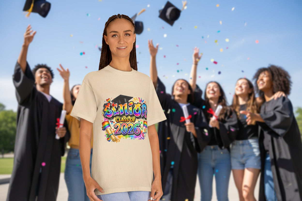 Senior Class of 2026 Tee — Colorful Graduation Graphic T-Shirt