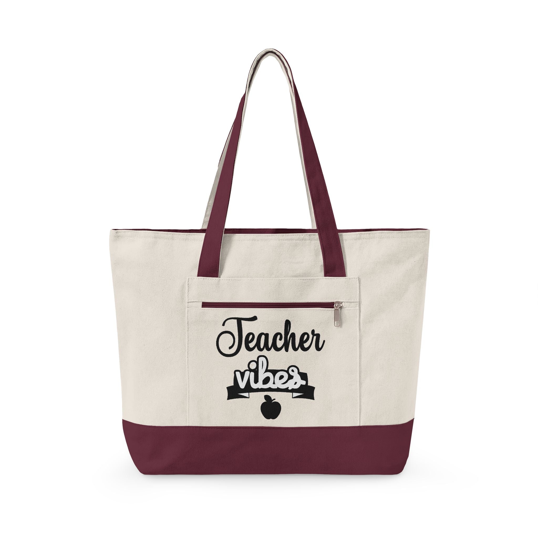 Teacher Vibes Zippered Canvas Tote