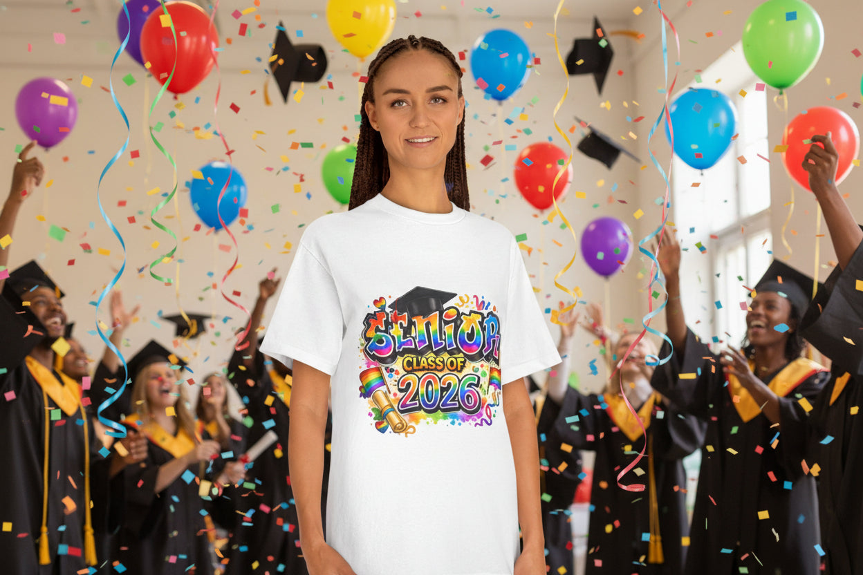 Senior Class of 2026 Tee — Colorful Graduation Graphic T-Shirt