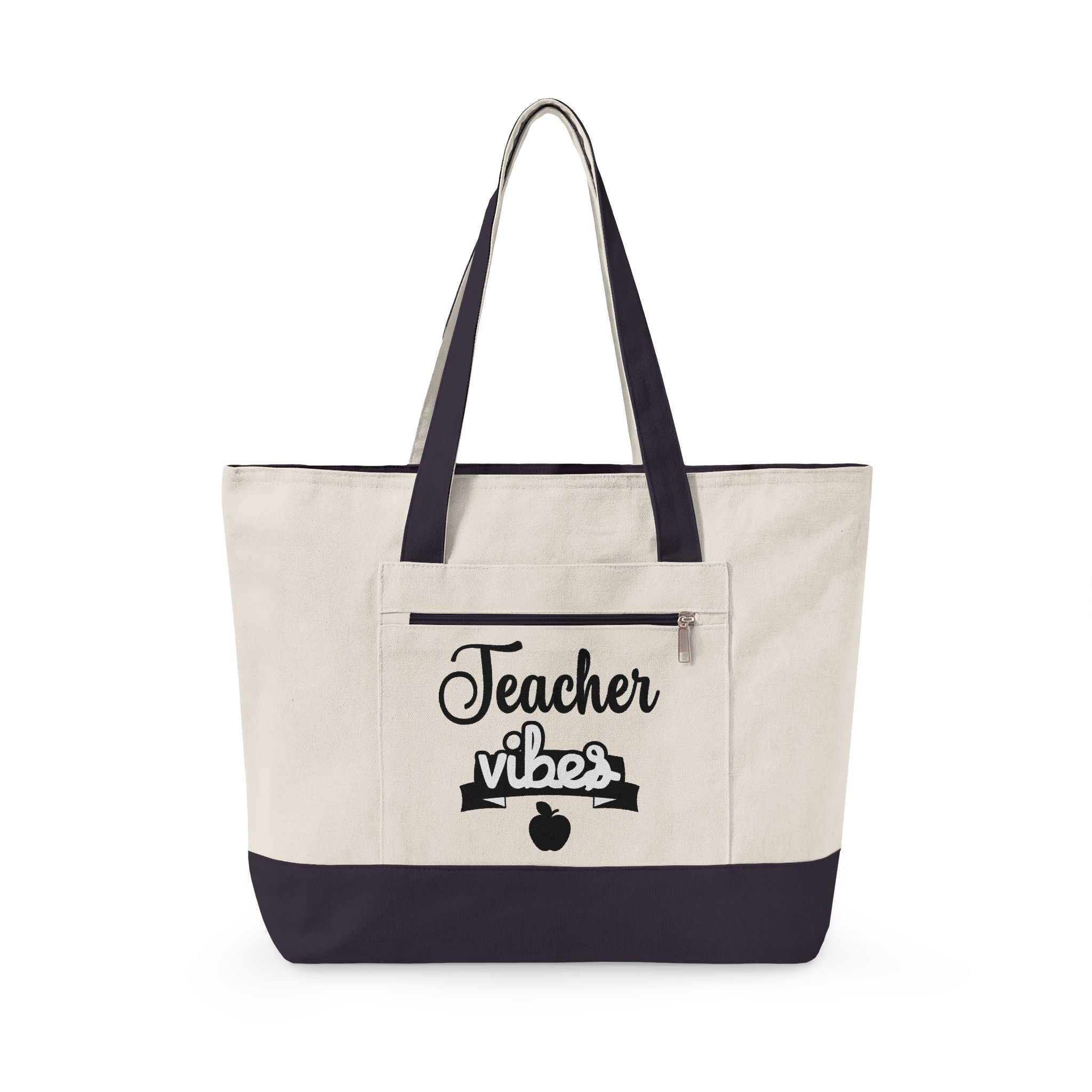 Teacher Vibes Zippered Canvas Tote