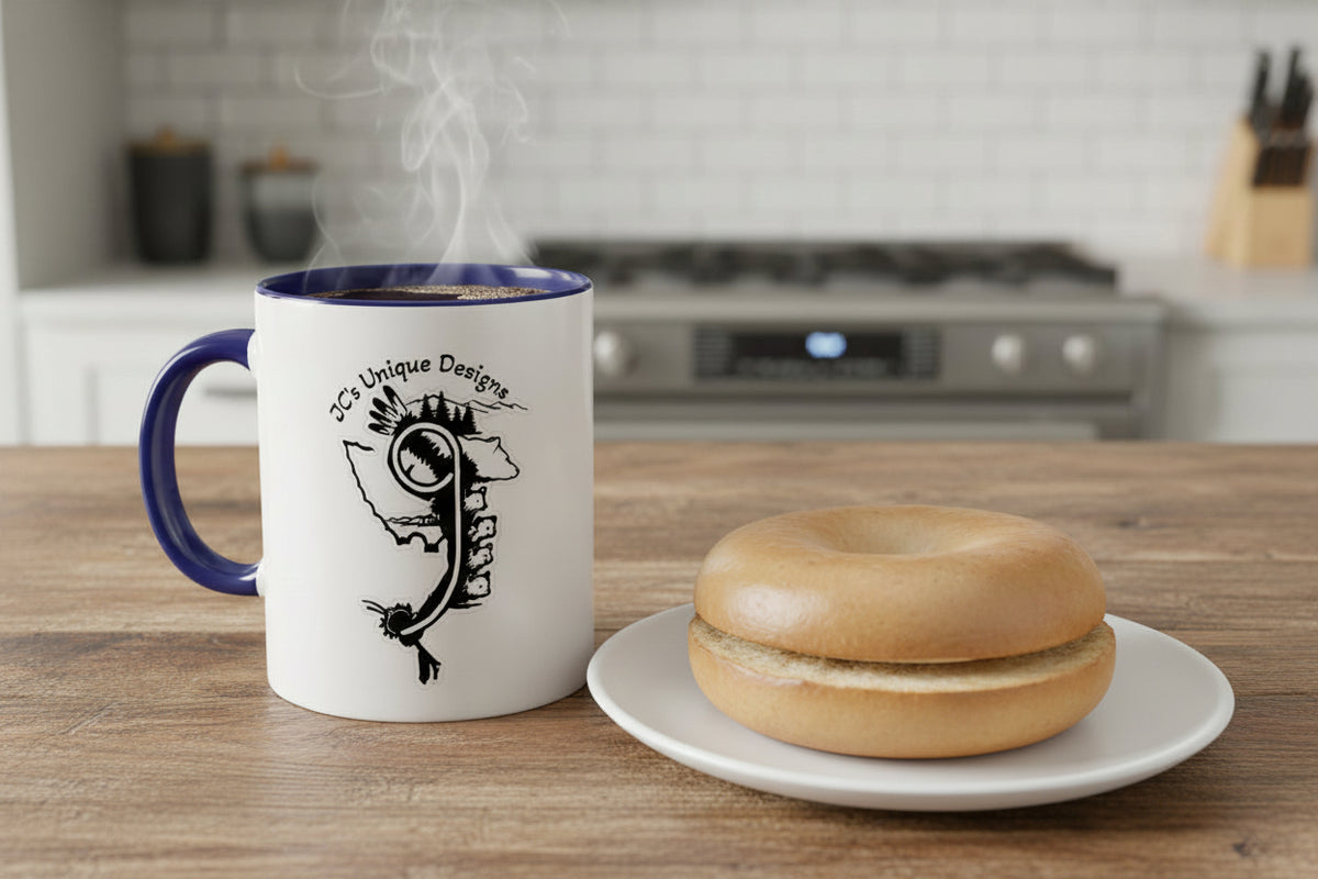 JC's Unique Designs Logo Coffee Mug — Two-Tone 11oz Ceramic