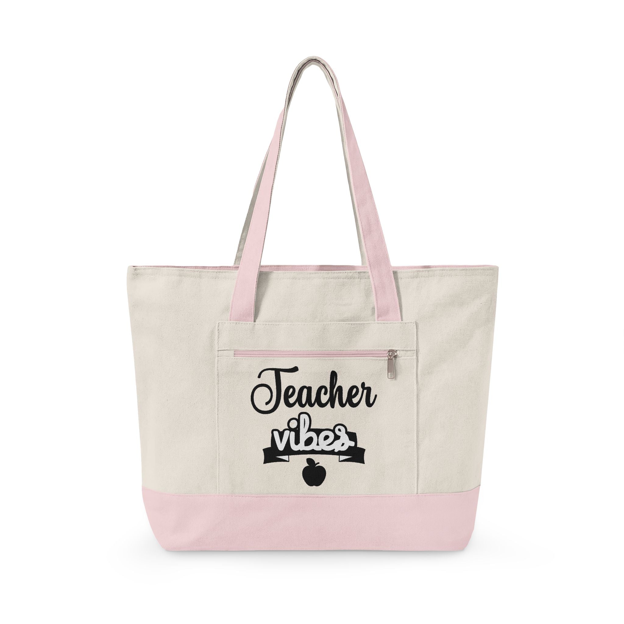 Teacher Vibes Zippered Canvas Tote