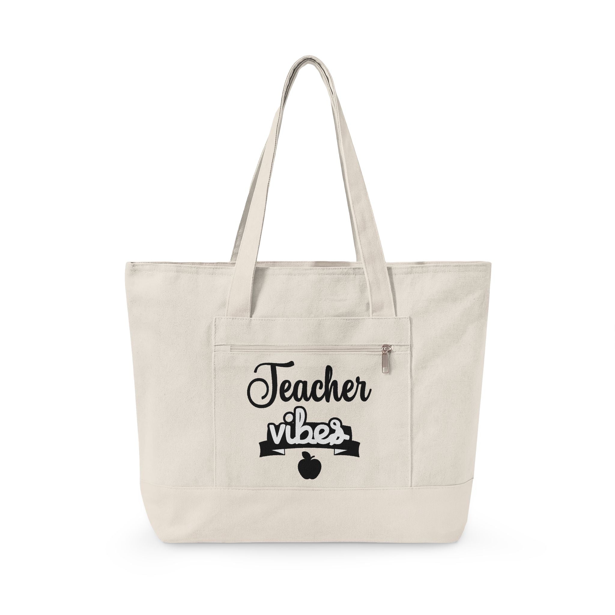 Teacher Vibes Zippered Canvas Tote