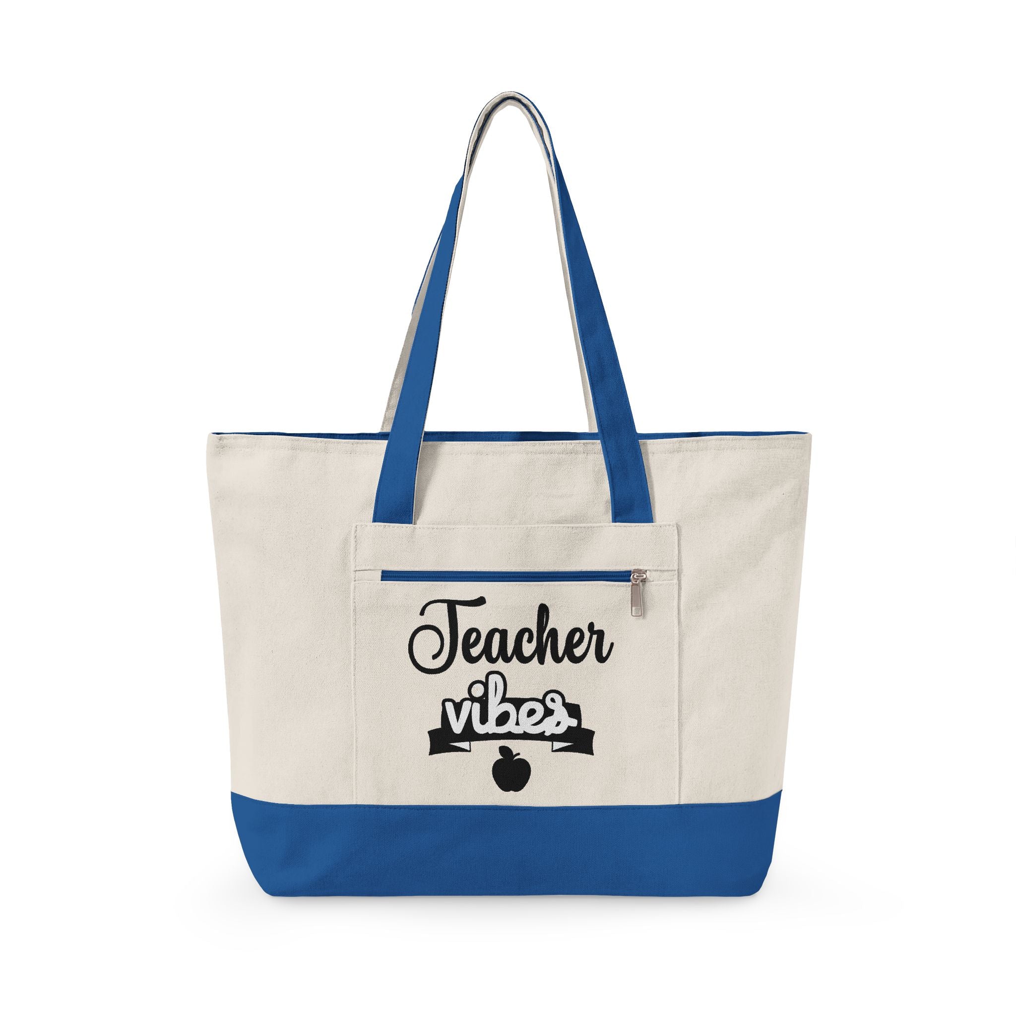Teacher Vibes Zippered Canvas Tote