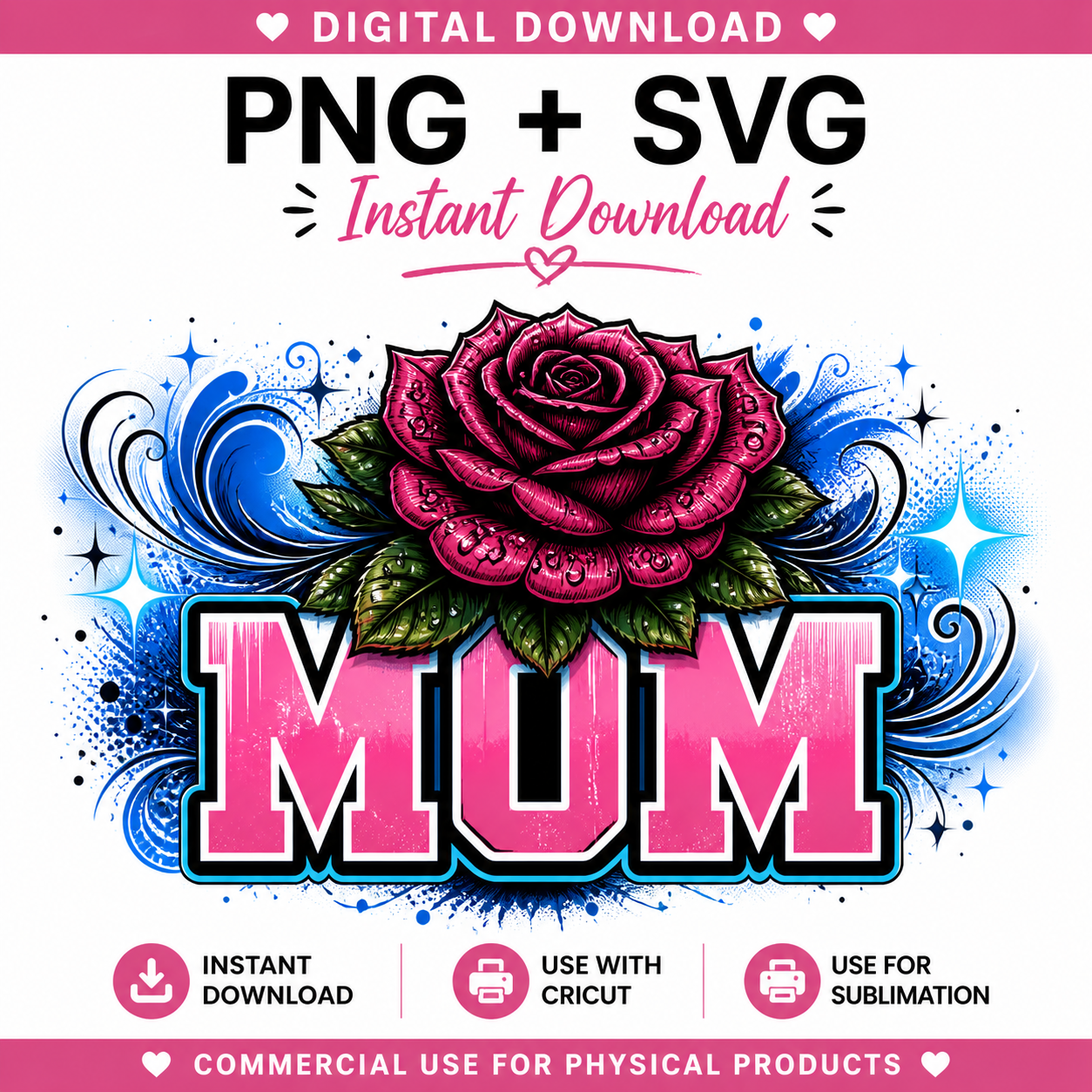 Mom PNG Design | Floral Mom Sublimation File | Shirt Design for Mothers Day | Instant Download
