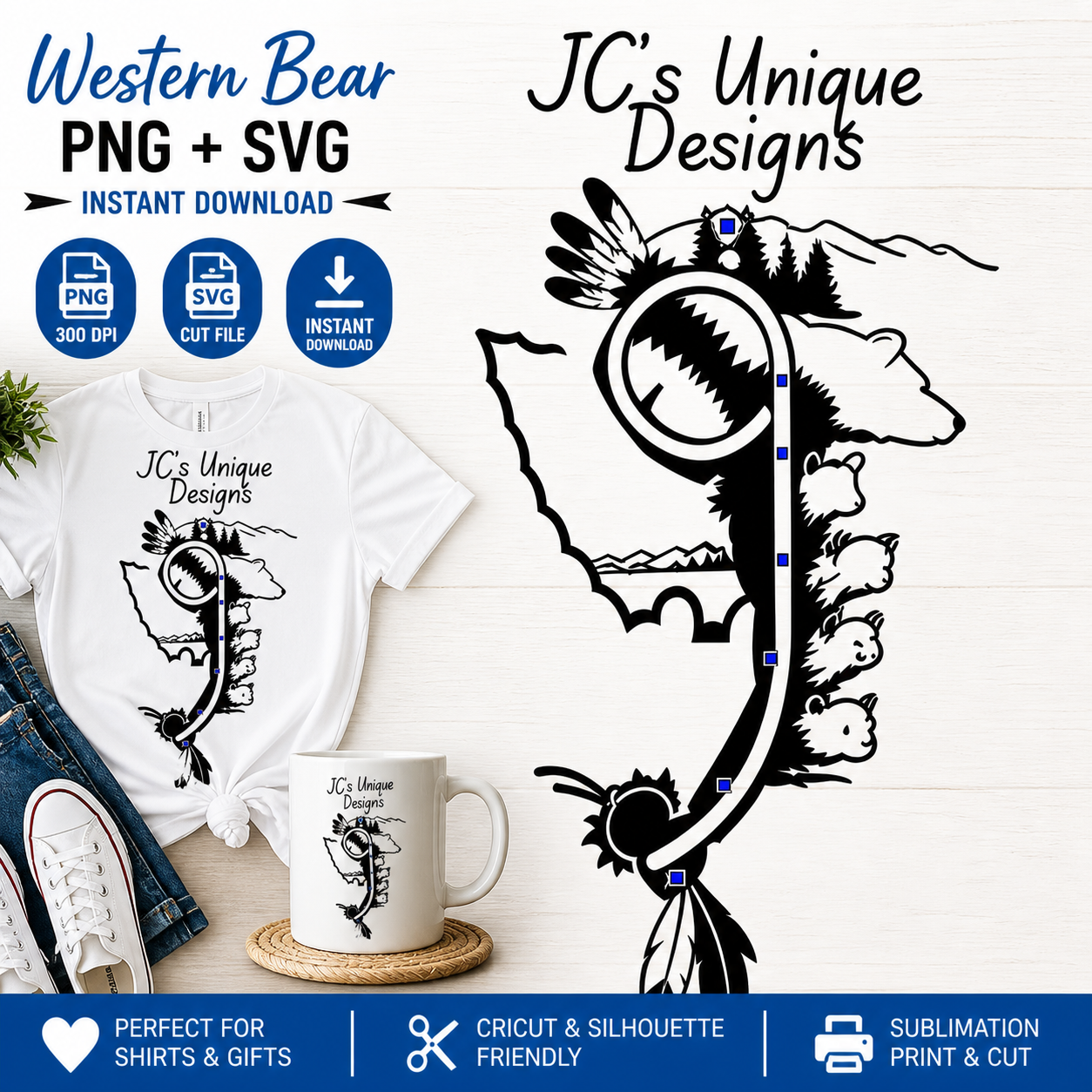 Bear PNG Design | Western Sublimation File | Boho Animal Shirt Design | Instant Download