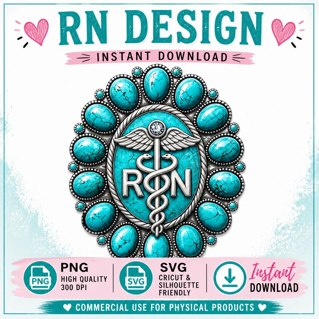 RN PNG Design | Nurse Sublimation File | Western Turquoise Shirt Design | Instant Download