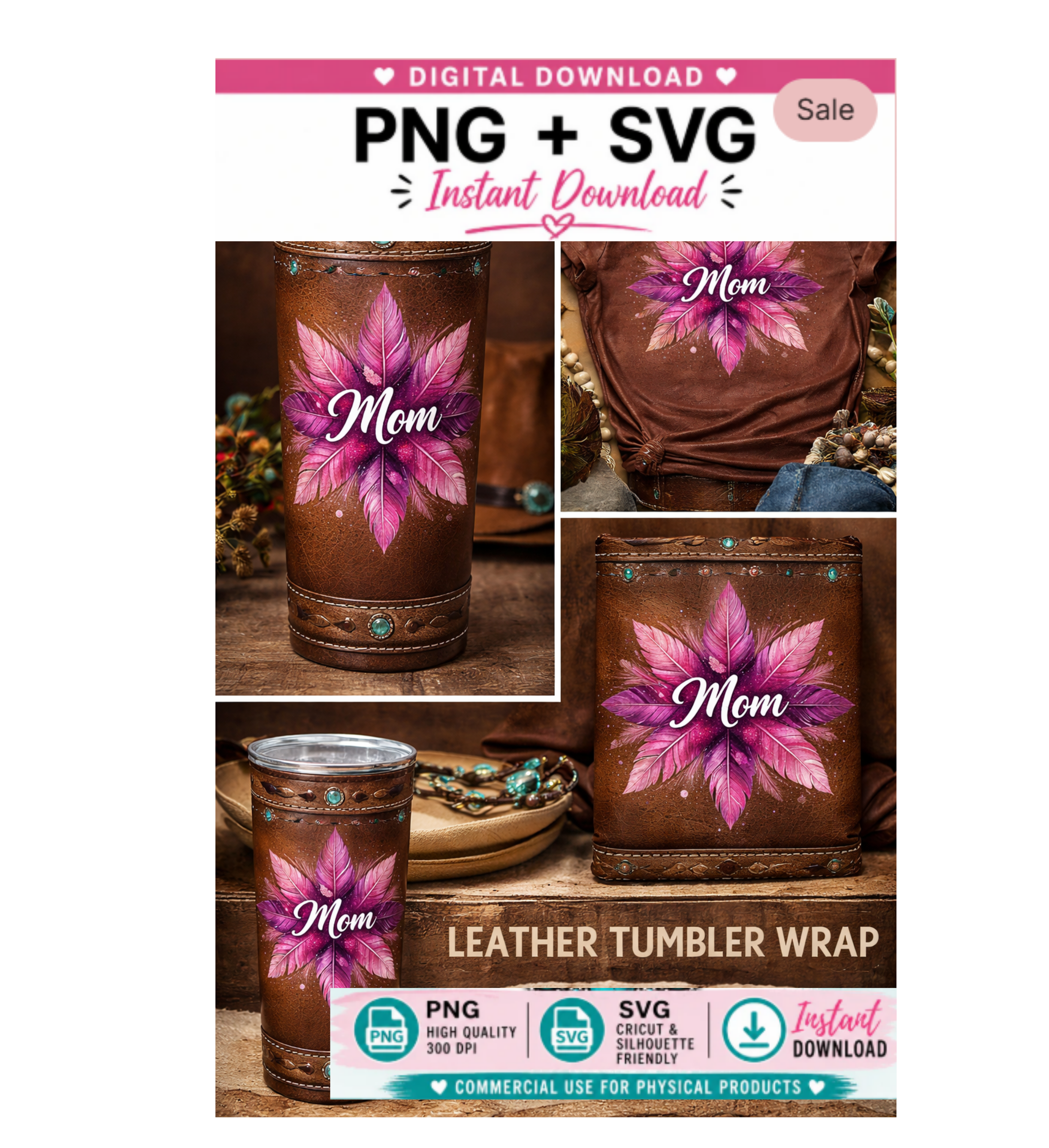 Mom Flower Design  PNG File | Flower Design | Western Leather Cut File | Instant Download