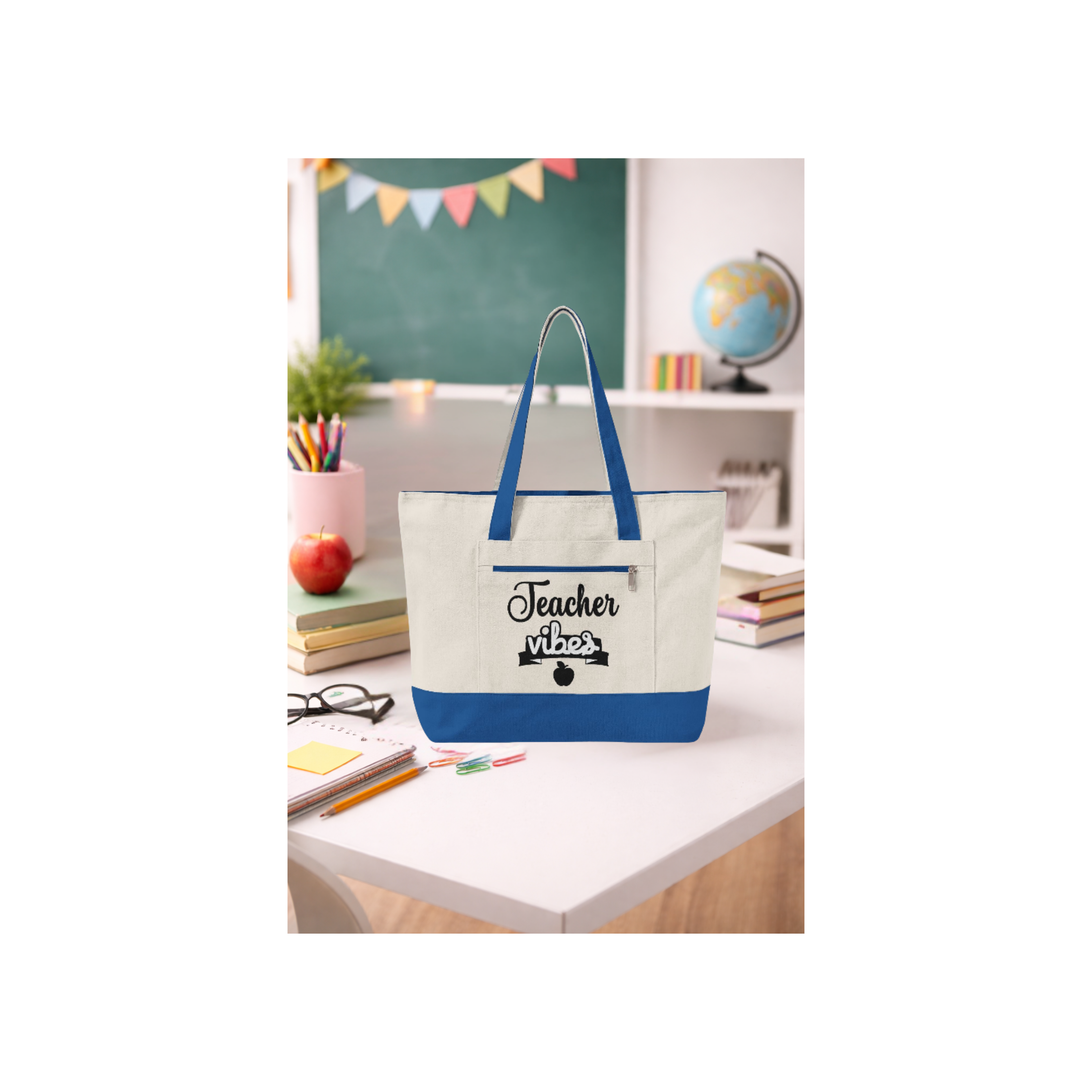 Teacher Vibes Zippered Canvas Tote